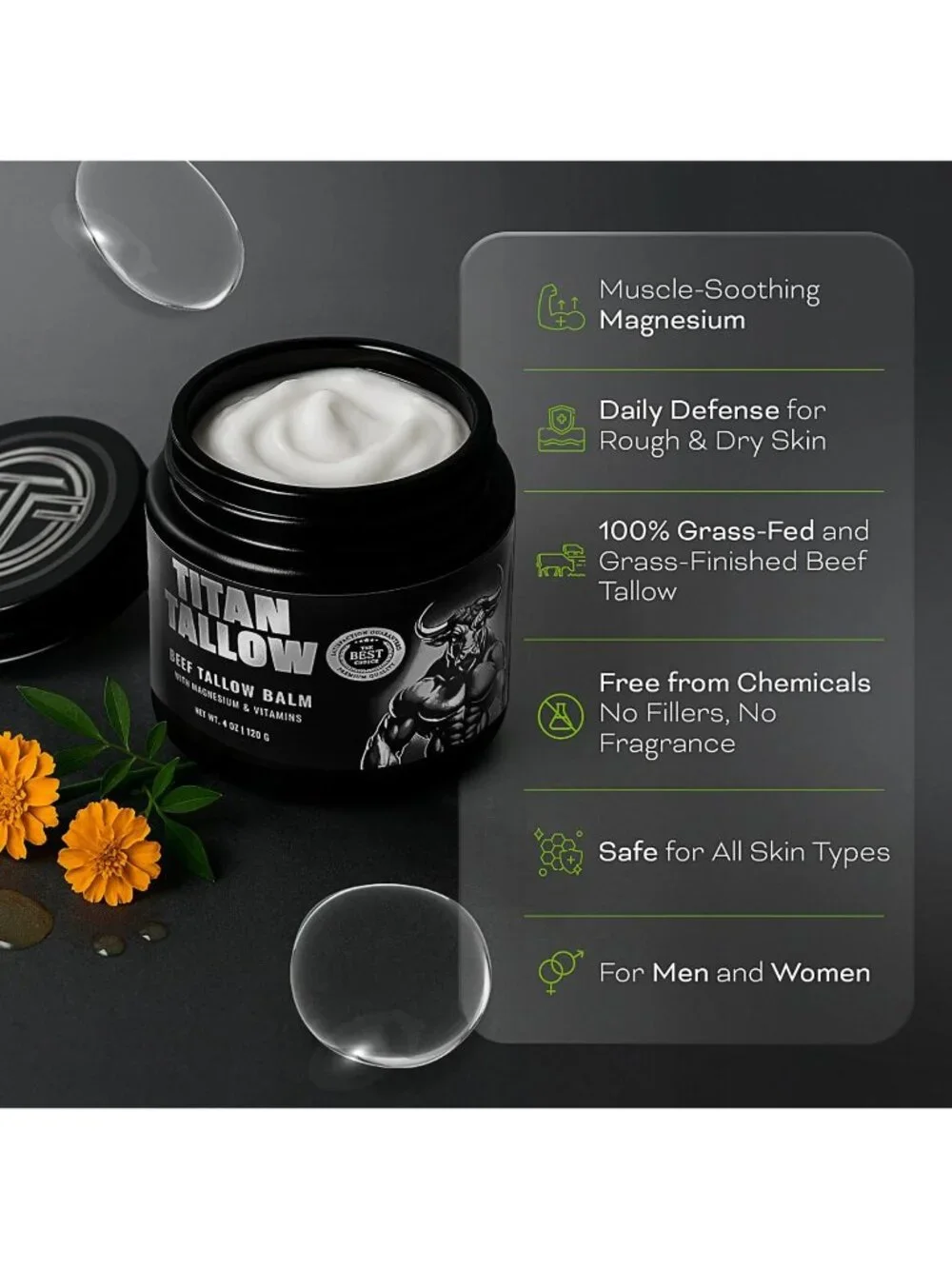 TITAN TALLOW Unscented Beef Tallow Balm With Magnesium for Skin, Muscles, Sleep